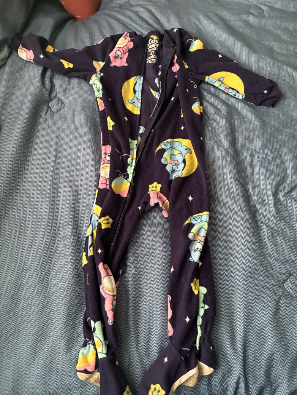 Care Bears Navy Blue Footed Pajamas with Pastel Character Print